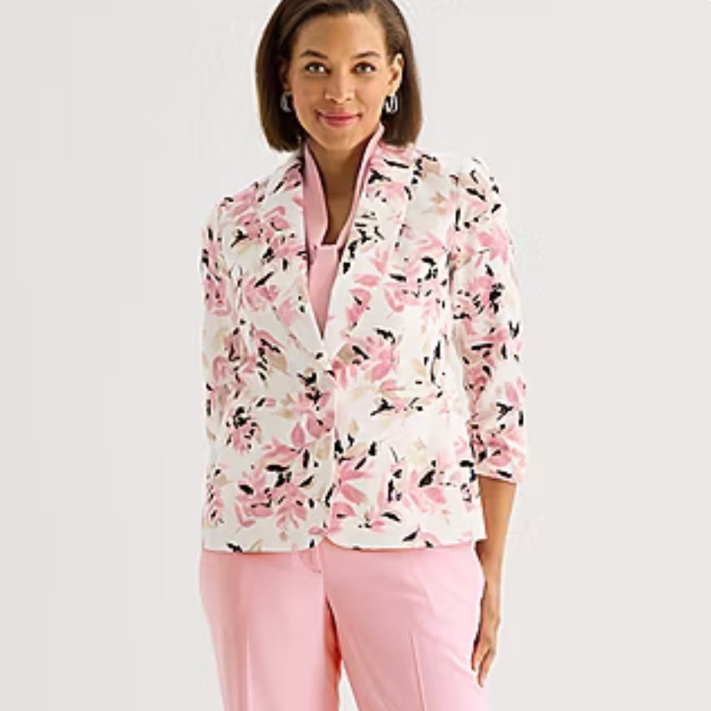Evan Pickens Black Label Floral Pink & Cream Blazer Sz 10 NWT